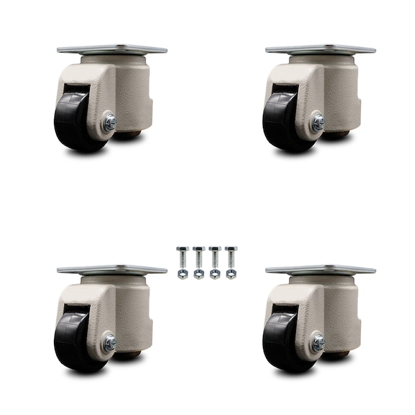 Nylon Swvl TP Light Duty Floor Leveling Caster w/2.44" Diameter BLK Wheels, 4PK